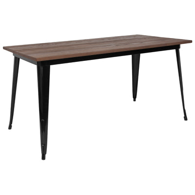 black metal restaurant table with wood top