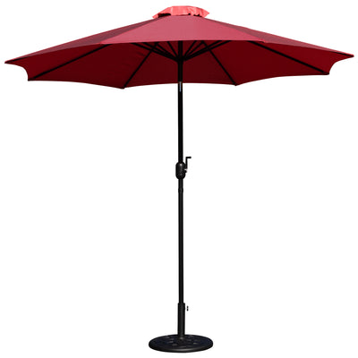 red patio umbrella with base