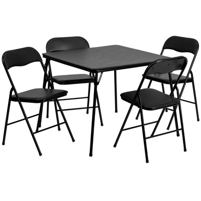 black folding table and chairs