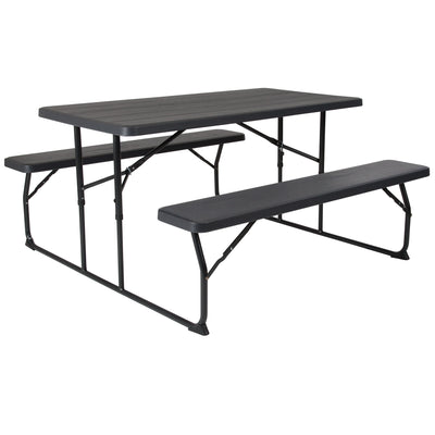 black plastic folding picnic table