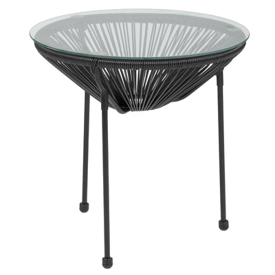 black patio bungee table with glass top