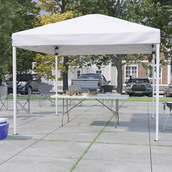 White |#| 10' x 10' White Pop Up Canopy Tent and 6 Ft. Bi-Fold Table with Carrying Handle