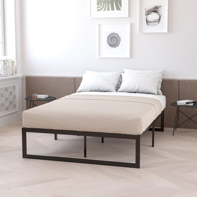 14 Inch Metal Platform Bed Frame - No Box Spring Needed with Steel Slat Support and Quick Lock Functionality