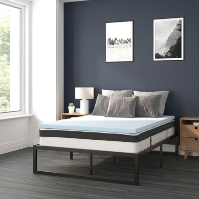 14 Inch Metal Platform Bed Frame with 10 Inch Pocket Spring Mattress in a Box and 2 Inch Cool Gel Memory Foam Topper