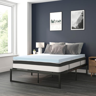 14 Inch Metal Platform Bed Frame with 10 Inch Pocket Spring Mattress in a Box and 2 Inch Cool Gel Memory Foam Topper