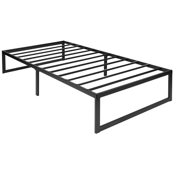 Twin |#| 14inch Twin Platform Bed Frame; 10inch Pocket Spring Mattress & 2inch Memory Foam Topper