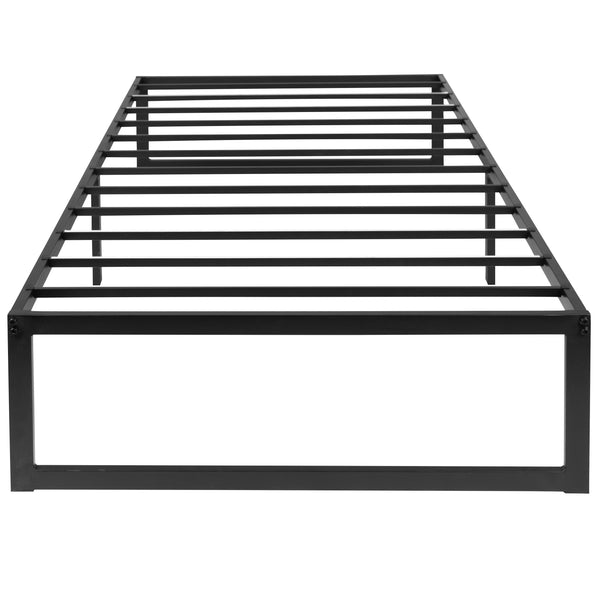 Twin |#| 14inch Twin Platform Bed Frame; 10inch Pocket Spring Mattress & 2inch Memory Foam Topper