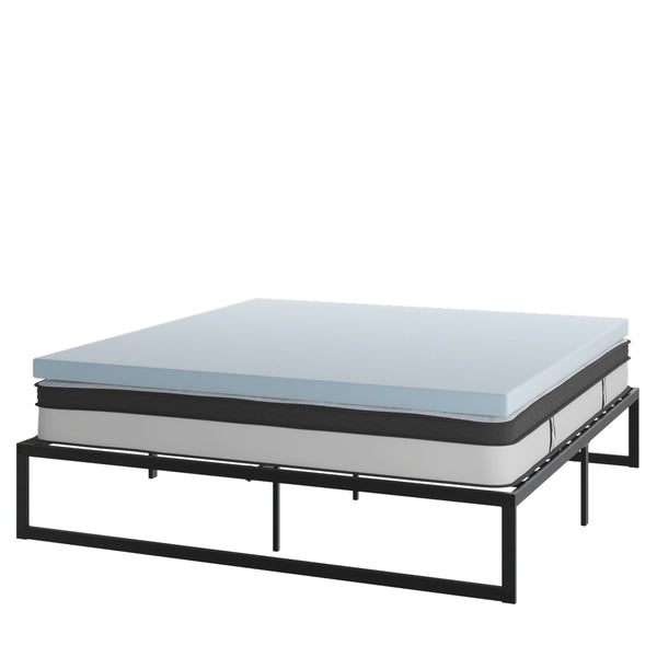 King |#| 14inch King Platform Bed Frame; 10inch Pocket Spring Mattress & 2inch Memory Foam Topper