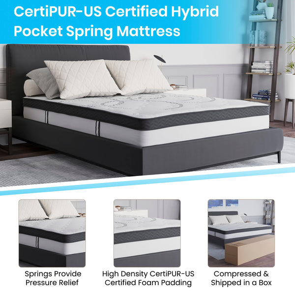 Full |#| 14inch Full Platform Bed Frame; 10inch Pocket Spring Mattress & 2inch Memory Foam Topper