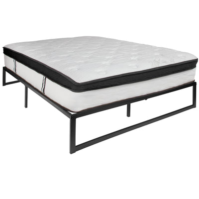 14 Inch Metal Platform Bed Frame with 12 Inch Memory Foam Pocket Spring Mattress in a Box (No Box Spring Required)