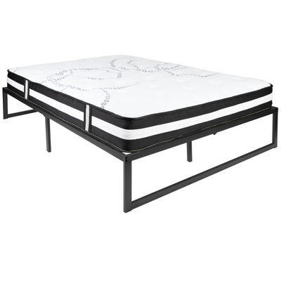 14 Inch Metal Platform Bed Frame with 12 Inch Pocket Spring Mattress in a Box (No Box Spring Required)