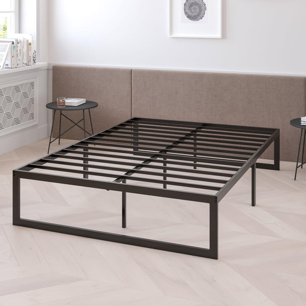 Queen |#| 14inch Queen Platform Bed Frame & 12inch Mattress in a Box - No Box Spring Required