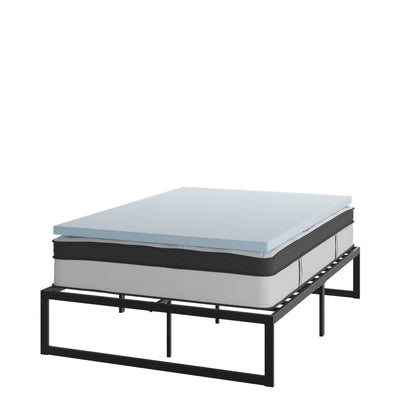 14 Inch Metal Platform Bed Frame with 12 Inch Pocket Spring Mattress in a Box and 2 Inch Cool Gel Memory Foam Topper