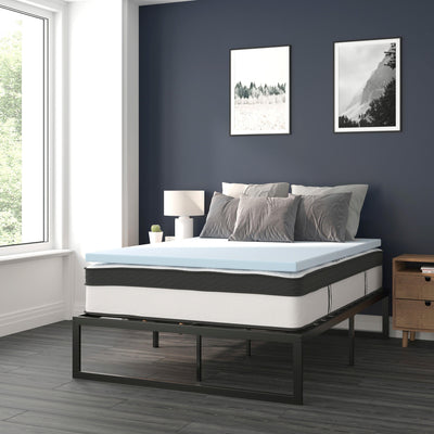 14 Inch Metal Platform Bed Frame with 12 Inch Pocket Spring Mattress in a Box and 2 Inch Cool Gel Memory Foam Topper