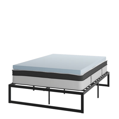 14 Inch Metal Platform Bed Frame with 12 Inch Pocket Spring Mattress in a Box and 3 inch Cool Gel Memory Foam Topper