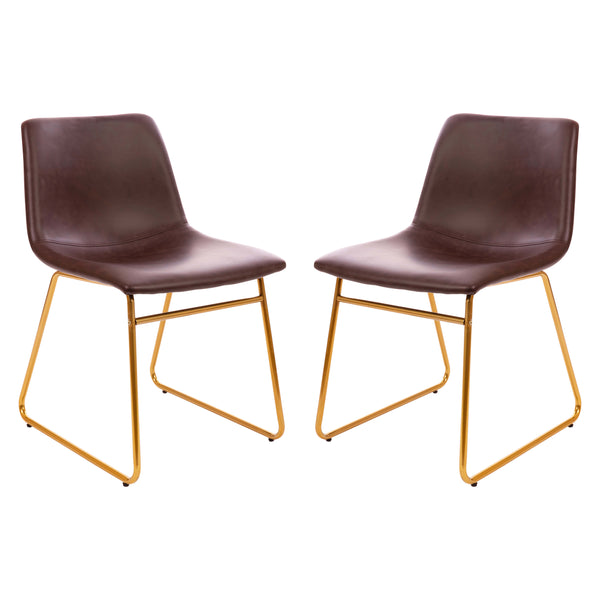 Dark Brown LeatherSoft/Gold Frame |#| 18 Inch Indoor Dining Table Chairs, Dark Brown LeatherSoft/Gold Frame-Set of 2