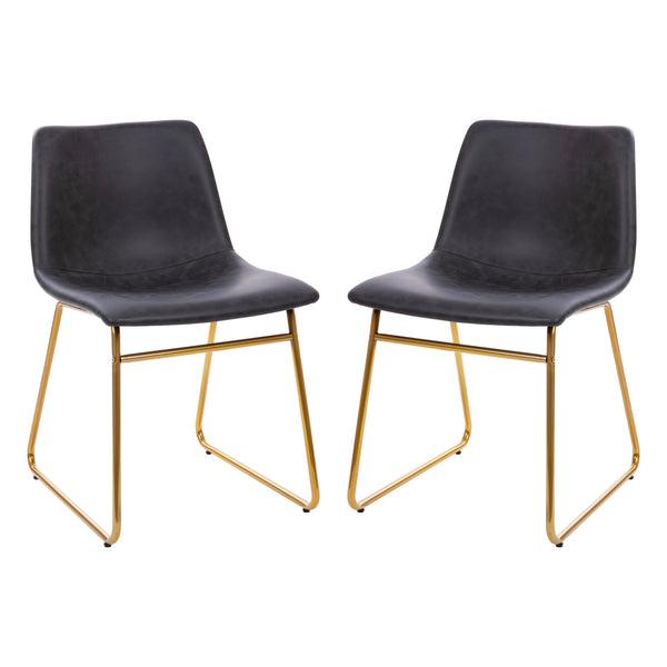 Gray LeatherSoft/Gold Frame |#| 18 Inch Indoor Dining Table Chairs, Dark Gray LeatherSoft/Gold Frame-Set of 2