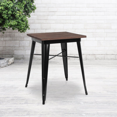 23.5" Square Metal Indoor Table with Rustic Wood Top - View 2
