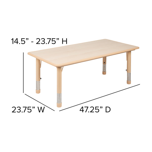 Natural |#| 23.625inchW x 47.25inchL Natural Plastic Adjustable Activity Table-School Table for 6