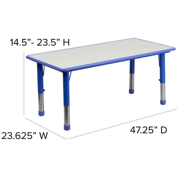 Blue |#| 23.625inchW x 47.25inchL Rectangular Blue Plastic Activity Table with Grey Top