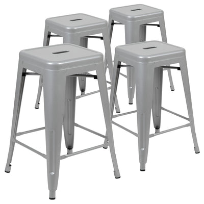 24" High Metal Counter-Height, Indoor Bar Stool - Stackable Set of 4 - View 1