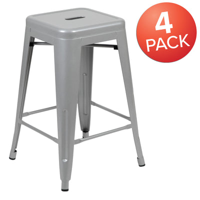 24" High Metal Counter-Height, Indoor Bar Stool - Stackable Set of 4 - View 2