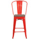 Red |#| 24inch High Red Metal Counter Height Stool with Back and Wood Seat