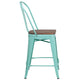Mint Green |#| 24inch High Mint Green Metal Counter Height Stool with Back and Wood Seat