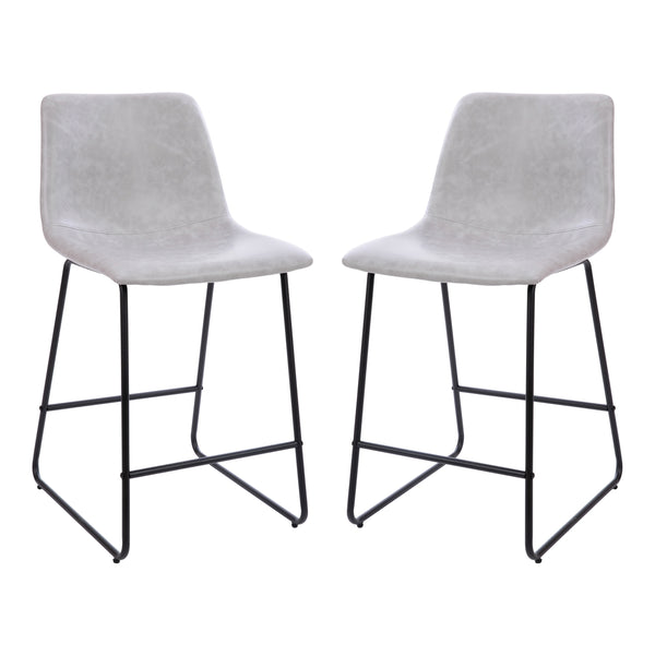 Light Gray |#| Set of 2 Kitchen Counter Height Stool - 24 Inch Light Gray LeatherSoft Barstool