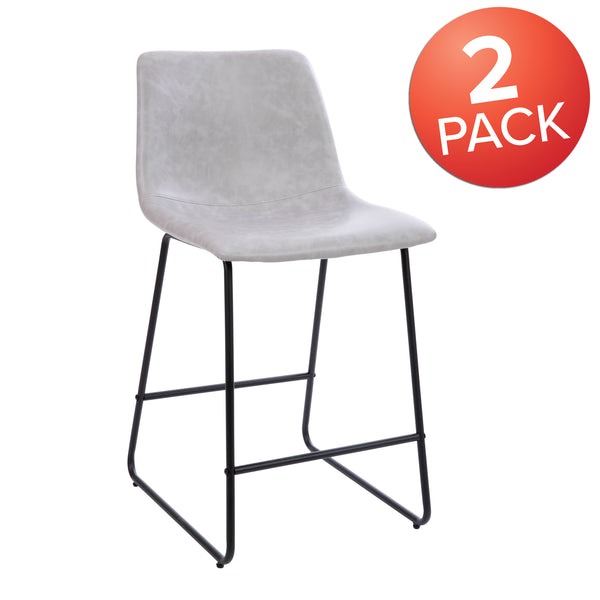 Light Gray |#| Set of 2 Kitchen Counter Height Stool - 24 Inch Light Gray LeatherSoft Barstool