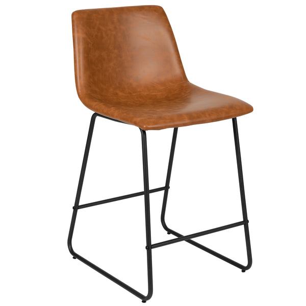 Light Brown |#| Set of 2 Kitchen Counter Height Stool - 24 Inch Light Brown LeatherSoft Barstool