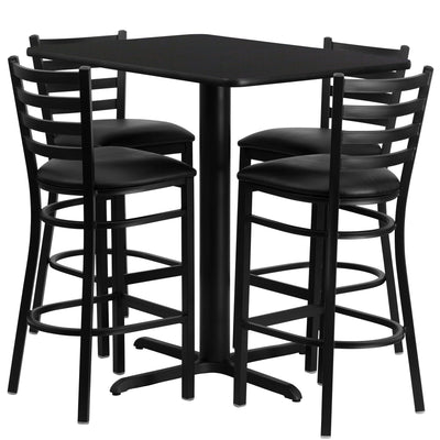 24''W x 42''L Rectangular Laminate Table Set with 4 Ladder Back Metal Barstools - View 1