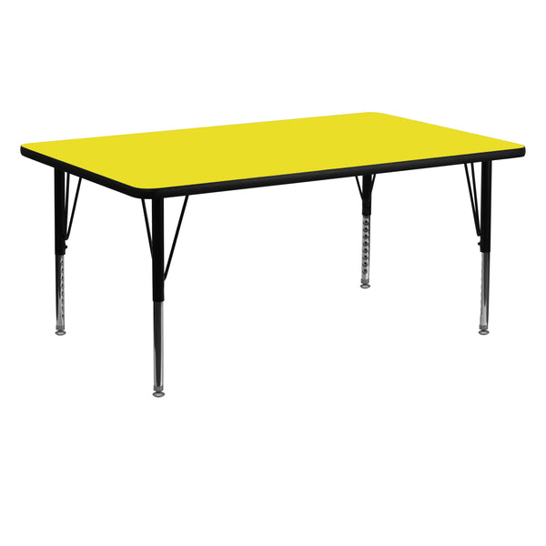 Yellow |#| 24inchW x 60inchL Rectangular Yellow HP Laminate Adjustable Leg Activity Table