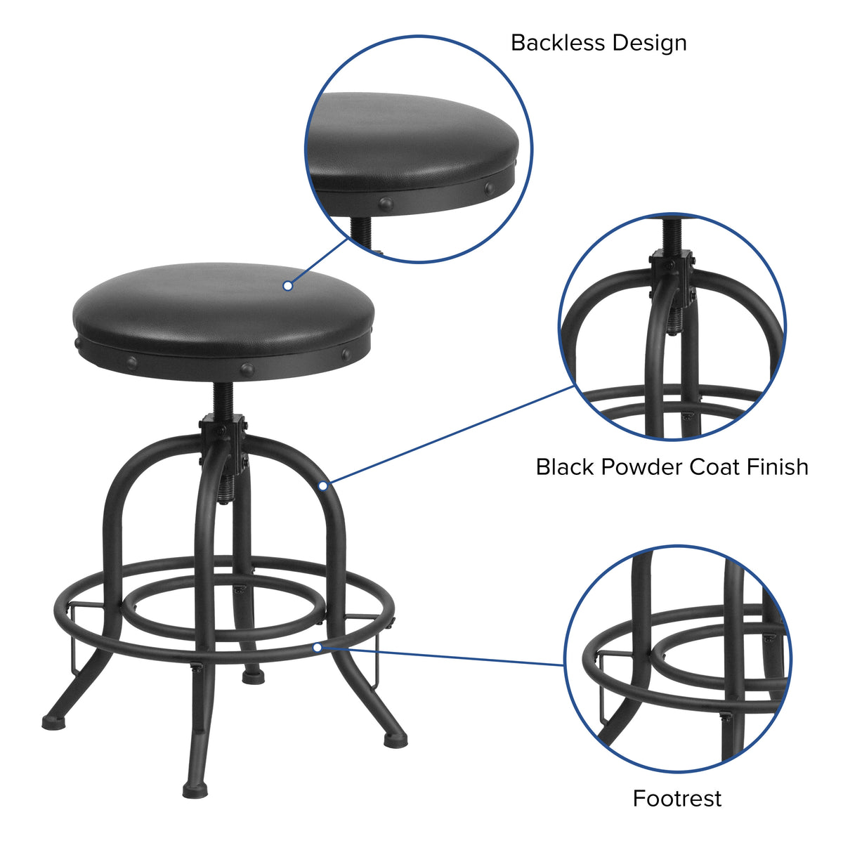 24inch Counter Height Stool w/ Swivel Lift Black LeatherSoft Seat - Kitchen Chair