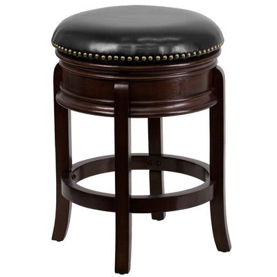 24'' High Backless Wood Counter Height Stool with Carved Apron and LeatherSoftSoft Swivel Seat