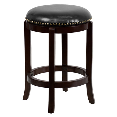 24'' High Backless Wood Counter Height Stool with LeatherSoft Swivel Seat