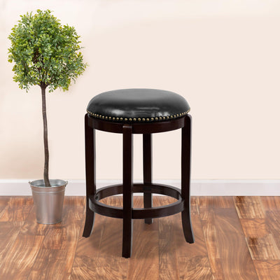 24'' High Backless Wood Counter Height Stool with LeatherSoft Swivel Seat