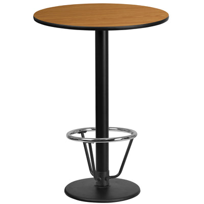 24'' Round Laminate Table Top with 18'' Round Bar Height Table Base and Foot Ring - View 1