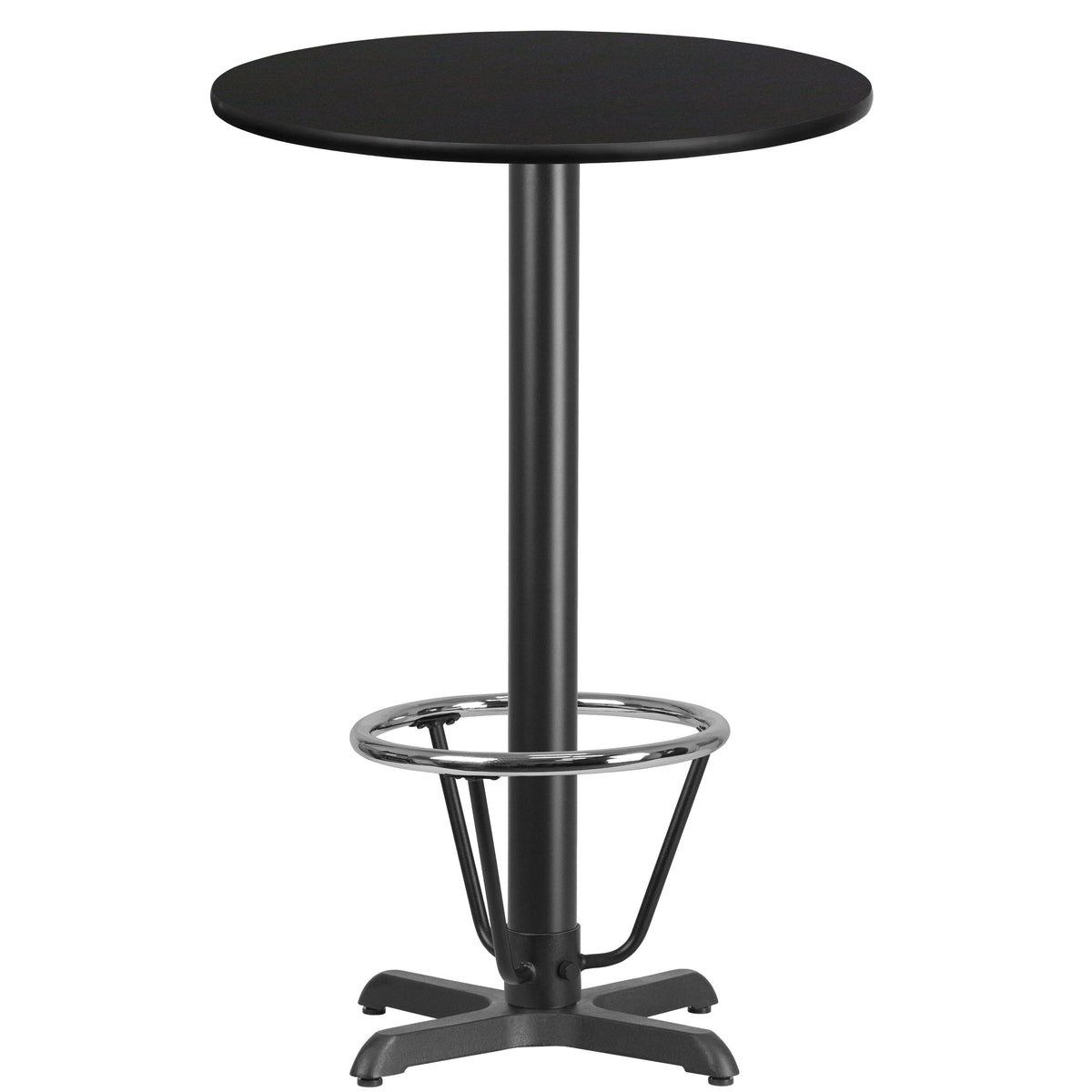 Black |#| 24inch Round Black Laminate Table Top & 22inchx 22inch Bar Height Base with Foot Ring