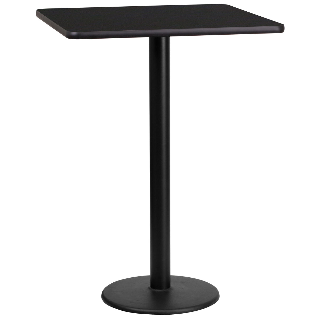 Black |#| 24inch Square Black Laminate Table Top with 18inch Round Bar Height Table Base