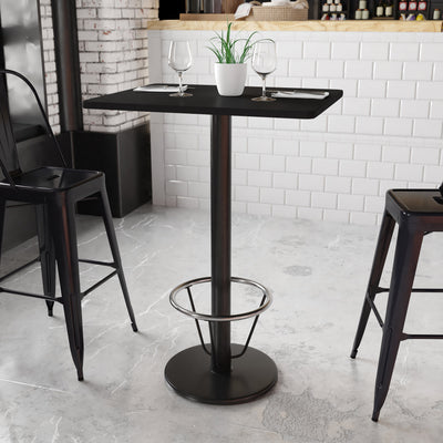 24'' x 30'' Rectangular Laminate Table Top with 18'' Round Bar Height Table Base and Foot Ring