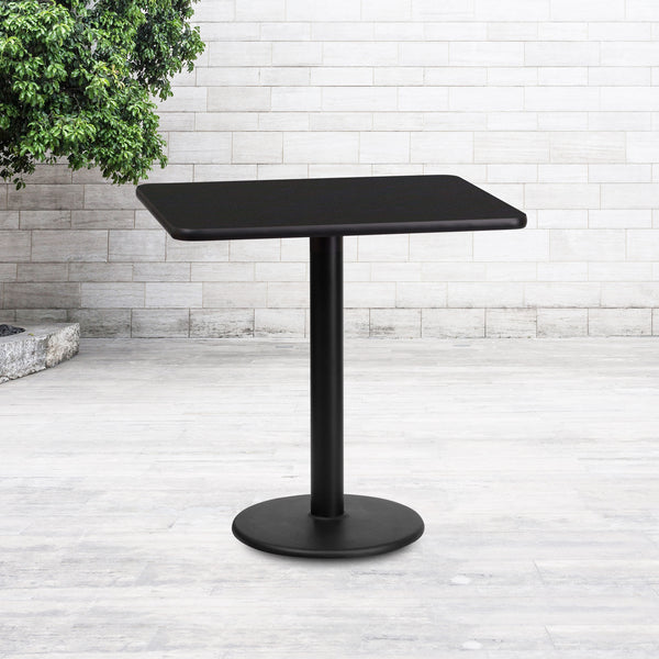 Black |#| 24" x 30" Rectangular Black Laminate Table Top with 18" Round Table Height Base