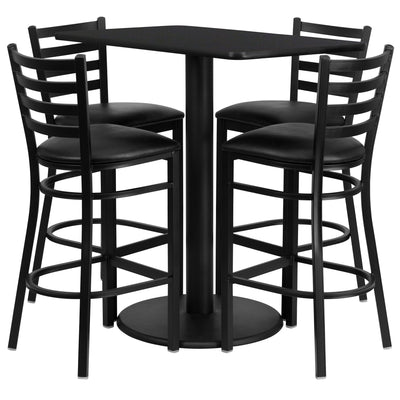 24'' x 42'' Rectangular Laminate Table Set with 4 Ladder Back Metal Barstools - View 1