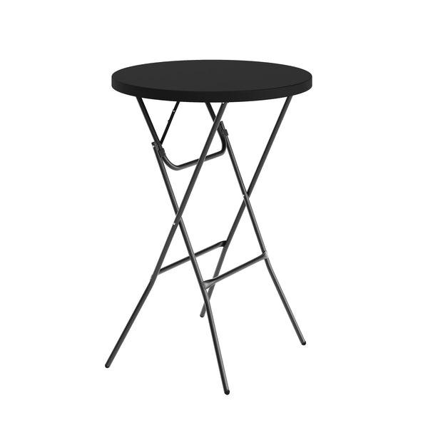 Black |#| 2.6-Foot Round Plastic Bar Height Folding Event Table in Black