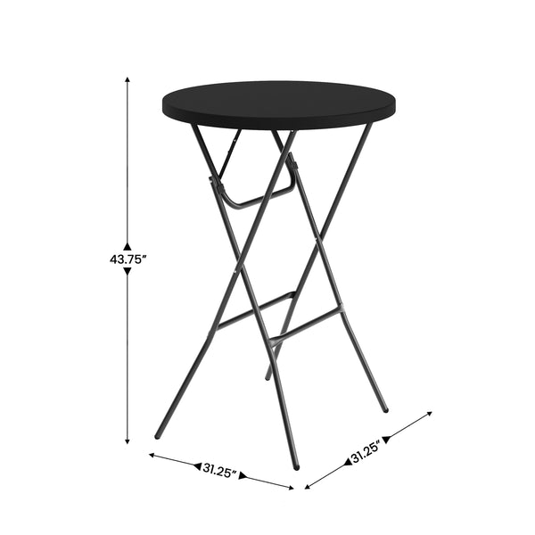 Black |#| 2.6-Foot Round Plastic Bar Height Folding Event Table in Black