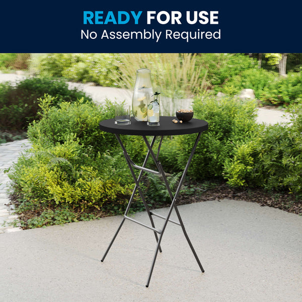 Black |#| 2.6-Foot Round Plastic Bar Height Folding Event Table in Black