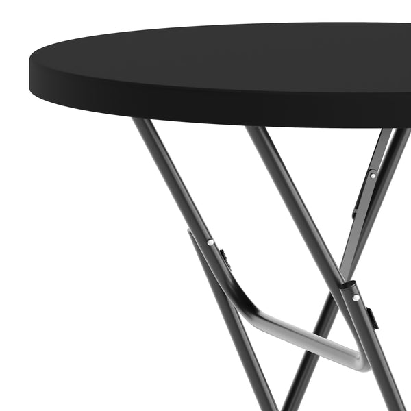 Black |#| 2.6-Foot Round Plastic Bar Height Folding Event Table in Black