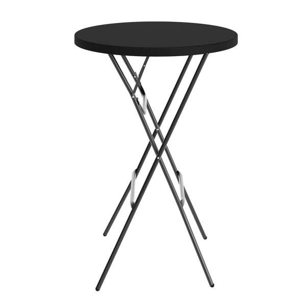Black |#| 2.6-Foot Round Plastic Bar Height Folding Event Table in Black