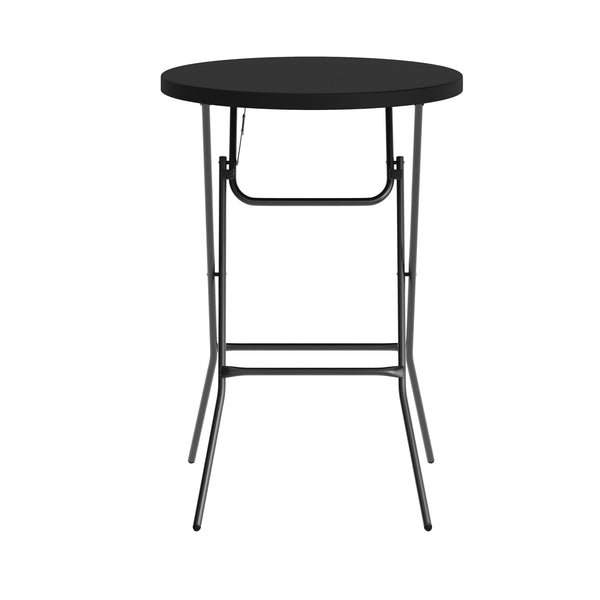 Black |#| 2.6-Foot Round Plastic Bar Height Folding Event Table in Black