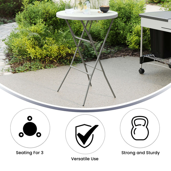 Granite White |#| 2.6-Foot Round Granite White Plastic Bar Height Folding Event Table